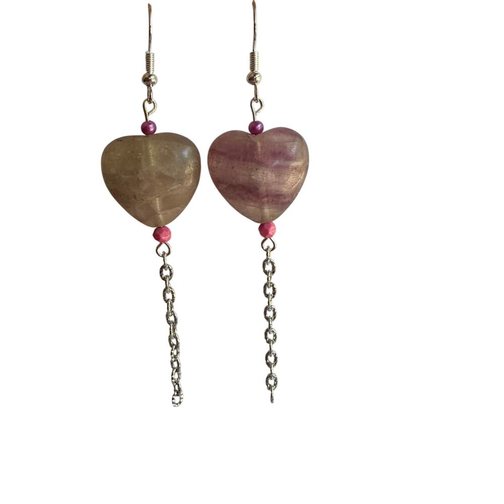 Rainbow fluoride heart earring with chains
Stainless steel earring hooks